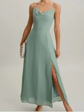 RIHOAS Sage Green Cowl-Neck Spaghetti Strap Maxi Dress